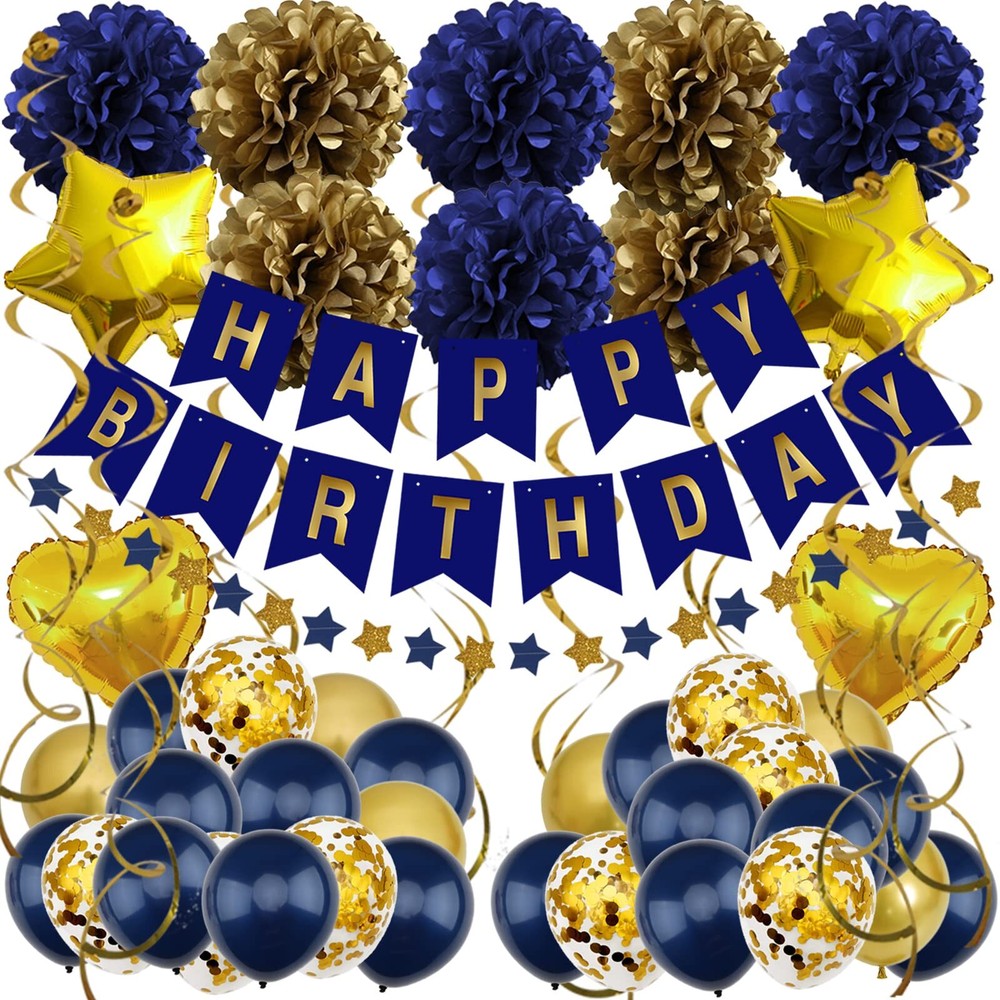 Birthday Decorations Navy Blue Gold Birthday Party Decorations Happy Birthday…