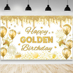 Happy Golden Birthday Decorations Backdrop White and Gold Happy Golden Birthday