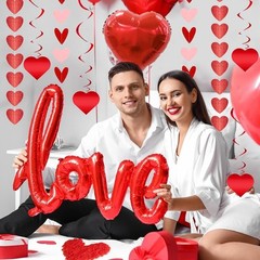 119Pcs Valentines Day Decorations Set, Office Hanging Heart Swirls, Red