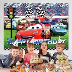 Racing Car Theme Happy Birthday Backdrop，5×3.5ft Birthday Party Decoration