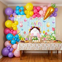 Happy Easter Banner Backdrop Blue Wooden Doors Easter Bunny Photo Backdrop Backg