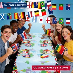 International World Flags Party Decorations Set,11M World Flag Bunting Banner &