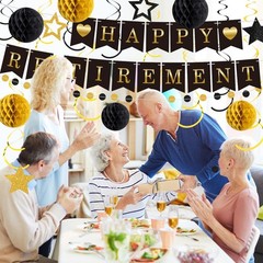 Epakh 24 Pcs Retirement Party Decorations Black Gold Happy Retirement Banner Gli