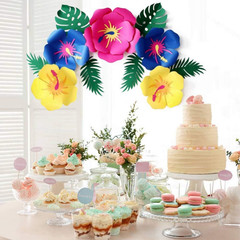 Tropical Party Decorations Supplies, Luau Hibiscus and Tropical Leaves Multi-Col