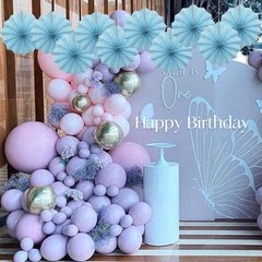 Blue Party Decorations 8in Hanging Paper Fans 30 Color DIY Set Light Blue