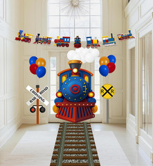 27 Pcs Train Party Decorations Railroad Runner Track Banner Backdrop Balloon for