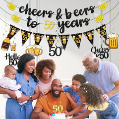 Black Gold 50Th Birthday Decorations for Him Men | Glitter Pre-Strung Cheers to
