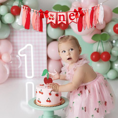 Cherry One High Chair Banner | Red and Pink 1St Birthday Party Decor, Sweet One