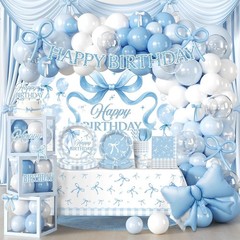 288 PCS Blue Bow Birthday Decorations, Worry-Free One-Stop Set for 25 Guests, wi