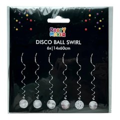 Silver Disco Ball Hanging Swirls Party Decorations Pack 6 Retro 70s Theme AU
