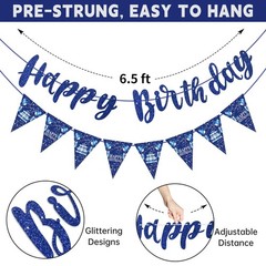 Blue Silver Birthday Decorations for Men Women, Happy