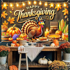 Thanksgiving Banner 71×43″ – Fall Outdoor Decor with Turkey & Pumpkin Design