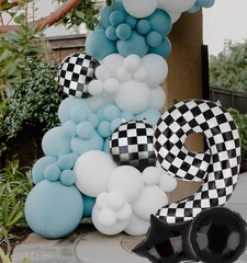 40 Inch Checkered Number Balloon 9 Black and White Race Car Birthday Balloons…