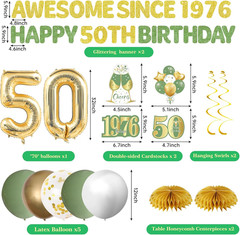 12Pcs 50Th Birthday Decorations Kit for Women Men, Sage Green Happy 50Th Birthda