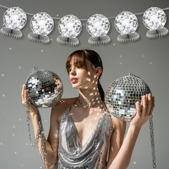 Silver Disco Party Table Centerpiece Decorations Flat Disco Ball Decor 70s