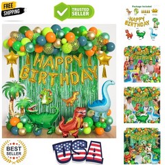 Dinosaur Birthday Party Decorations Supplies, 124Pcs Dinosaur Green Orange Bl…