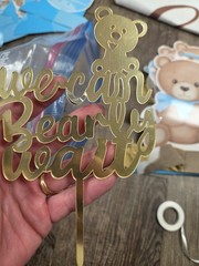 We Can Bearly Wait Baby Boy Brown Blue Shower Party Decor Banner Cake ToppersSet