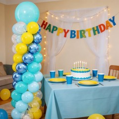 Blue and Yellow Balloon Column Kit Set of 2 with Balloons