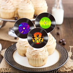 48pcs Vinyl Records Theme Cucpcake Toppers for Rock and Roll Party Decoration…