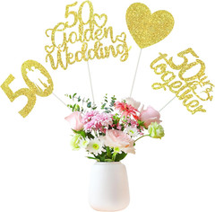 12Pcs 50Th Anniversary Centerpiece Sticks Double Sided Gold Glitter Heart 50 Gol