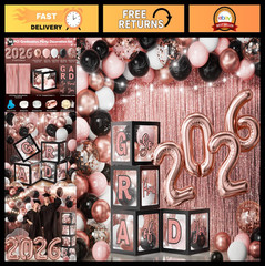 2026 Graduation Party Decorations Set – 86 PCS LED Lights, Balloons, Backdrop, F