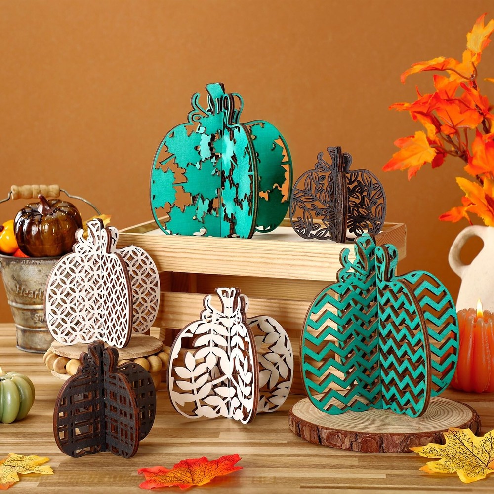 12 Pcs Fall Wooden Table Signs Pumpkin Wood Table Decor Autumn Tiered Tray De…