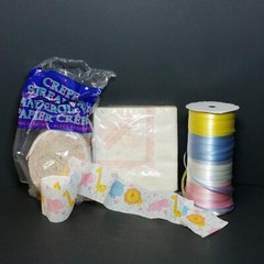 Vintage Baby Shower Decorations Pink Blue Yellow Picks Favors Crochet Baskets +