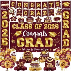 Class of 2026 Graduation Party Decor Set Banner Backdrop Porch Sign Balloons