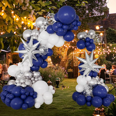Navy Blue and Silver Balloon Garland Arch Kit, 146Pcs Royal Blue Metallic Silver