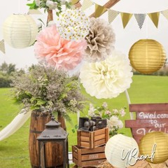 16 Pcs Party Decorations – Paper Lanterns, Pom Poms For Wedding, Birthday, Etc