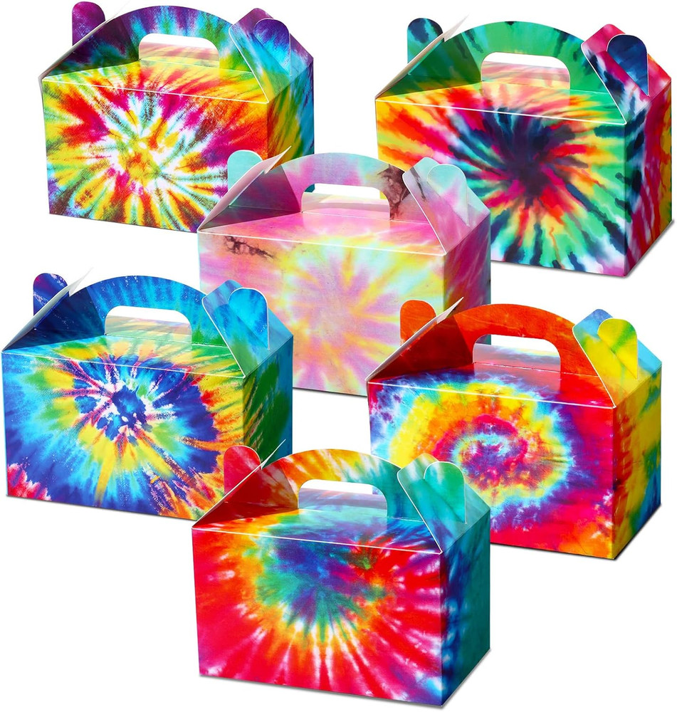 24 Pcs Tie Dye Party Favor Boxes Tie Dye Party Supplies Colorful Rainbow Goodie