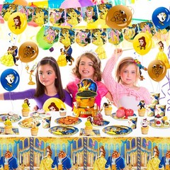 117 Pcs Disney Beauty and The Beast Party Supplies Belle Princess Banner Balloon