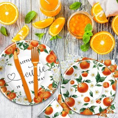 Little Cutie Baby Shower Decorations Tableware, Orange Baby Shower Decoration…