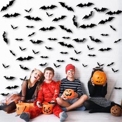 120PCS Halloween Bats Decoration, 3D Bat Decorations Scary Black