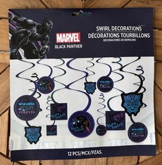 NIP Marvel Black Panther Wakanda Forever’ 12 Hanging Swirl Decorations