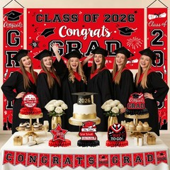 2026 Graduation Decorations, Red and Black Graduation Decorations Set with Co…