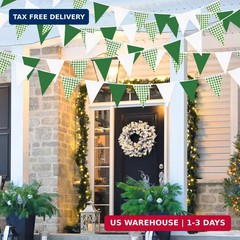 32Ft Green Party Decorations Green Buffalo Plaid Checkered White Triangle Flag G
