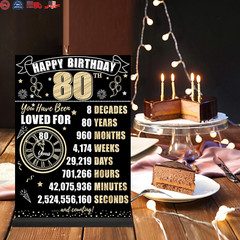 Black Gold 80th Birthday Decorations Back in 1944 Table Sign for Women Men, T…