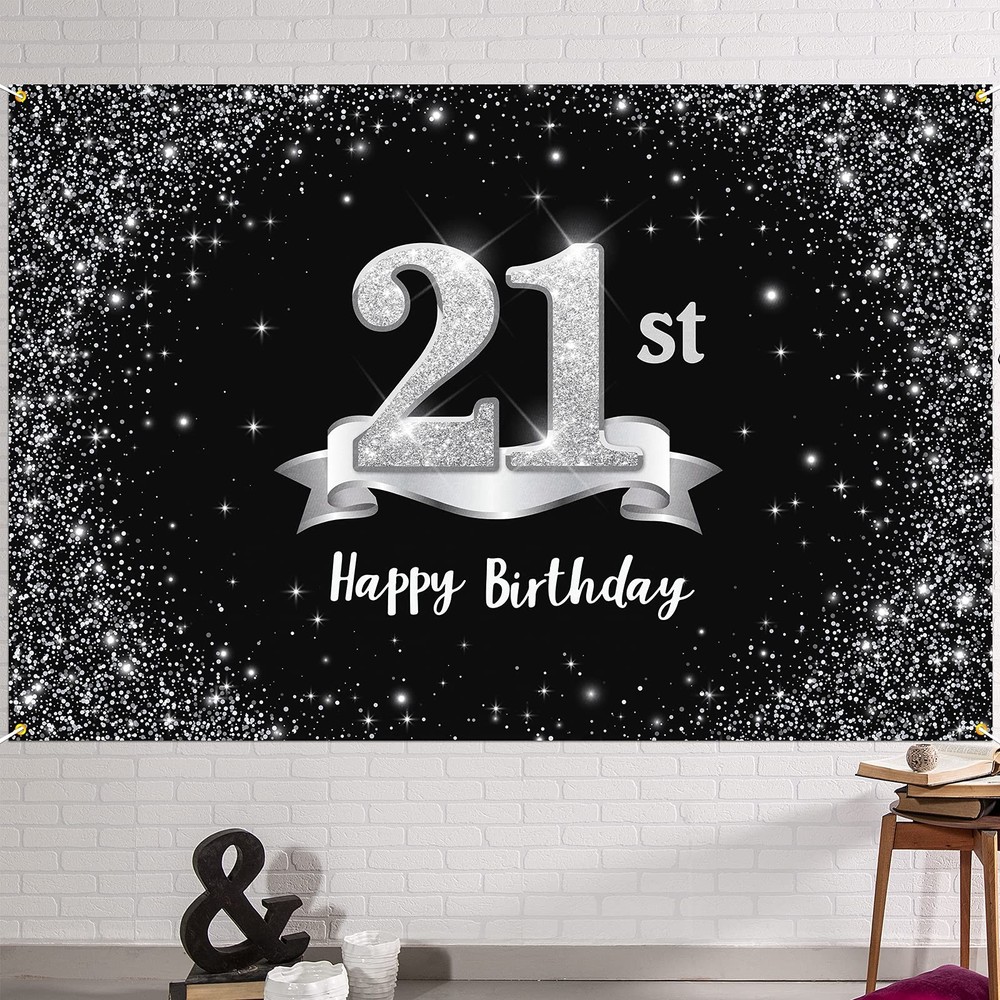 HAMIGAR 6x4ft Happy 21st Birthday Banner Backdrop – 21 Years 6x4ft, Silver