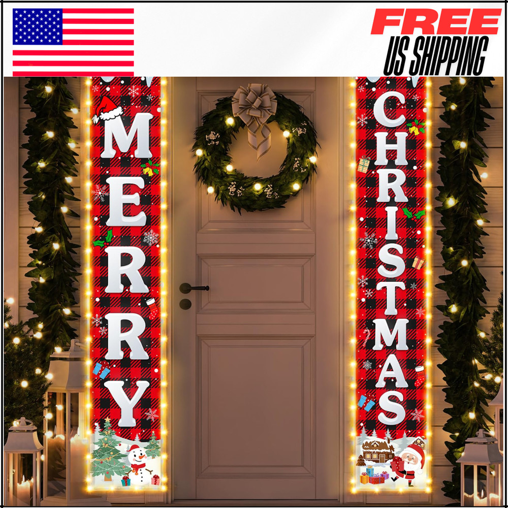 Merry Christmas Decorations Banner W String Lights Xmas Porch Welcome Sign