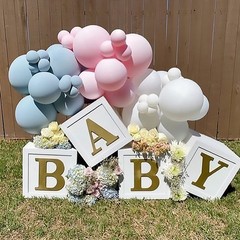 Baby Shower Boxes Party Decorations – 4pcs Stereoscopic White Gold Boxes with
