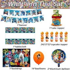 42PCS Dragon Ball Birthday Party Supplies: Banner, Cake Topper, Tablecloth, B…
