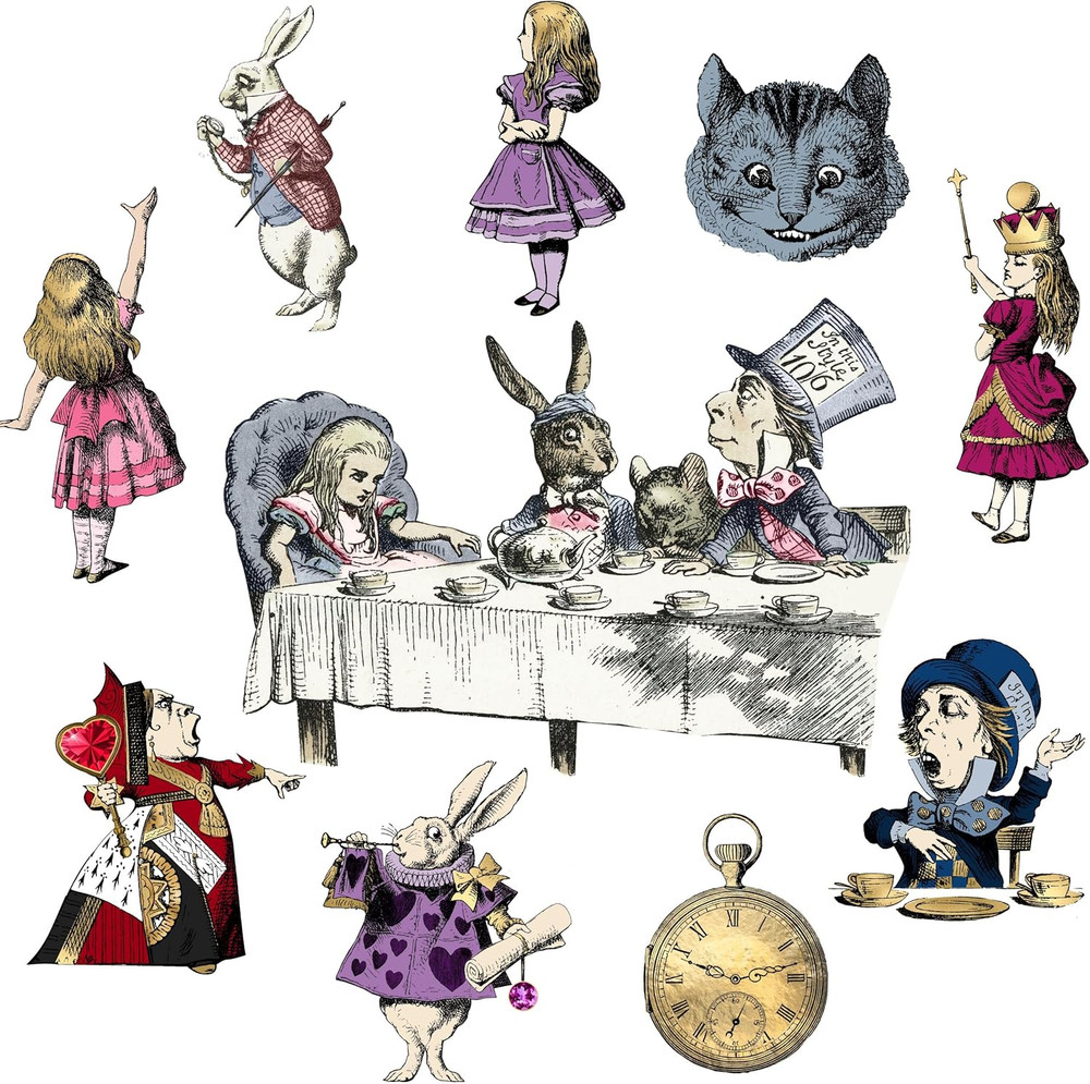 10 Pcs Alice in Wonderland Decor Tea Party Decoration Cardboard Cutouts Double S