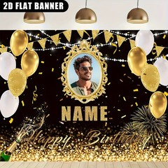 1pc 2D Golden Theme Personalized Birthday Tapestry Custom Poster Print Banner ❀