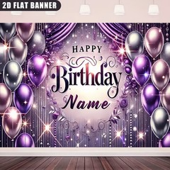 1pc 2D Luxury Purple Birthday Banner Personalized Photo Backdrop Tapestry❀