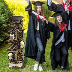 4 PCS Black Gold Graduation Yard Signs Class of 2026 | Black Gold 4 PCS, 6 Stake
