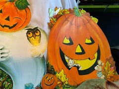 Vintage 10 Halloween Cardboard Diecut Decorations Witch Pumpkin Raccoon Skull ++
