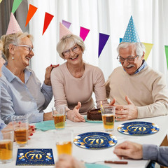 40PCS 70 th Birthday Decorations For Men Navy Blue and Gold Happy Birthday Pa…