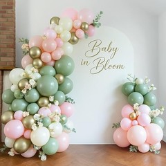 134pc Baby in Bloom Balloon Arch Kit Sage Green Pastel Pink Boho Baby Shower Dec