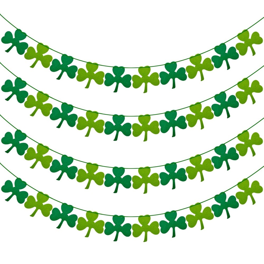 4 Pack Felt Shamrock Garland Banner St. Patrick’S Day Decorations NO DIY Green S